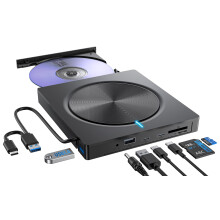 External CD DVD Drive USB 3.0 Type C, DVD Drive with SD/TF Card Reader, USBC, USBA, Portable RW DVD Burner for Laptop, Desktop, MacBook