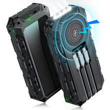 Wireless Solar Power Bank, 50,000 mAh Fast Charger with Cable, 7 Outputs, LED Display