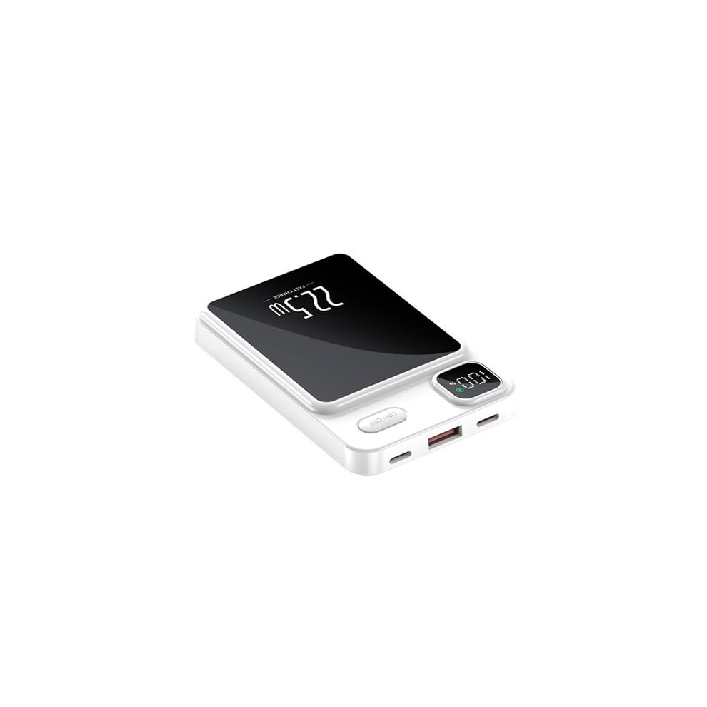 Power Bank With Display 10000 Mah, 22.5 W Power Bank, Magnetic, Wireless Charging, Input Output Ports, Portable Charger, External Battery (White) White 9347817113648