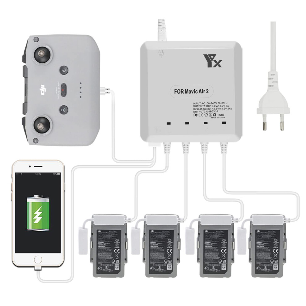 6In1 Battery Charger For Dji Air 2S, Mavic Air 2, Charges 4 Batteries And 2 Usb Ports 9382693779618