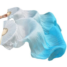 Dance Silk Fan 1 Pair Belly Dance Veils Real Silk Handmade Dyed Bamboo Long Accessories