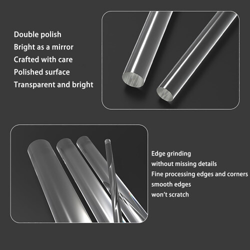 8mm Clear Acrylic Round Rod 500mm Solid ScratchResistant  Clarity for DIY Model Making 2
