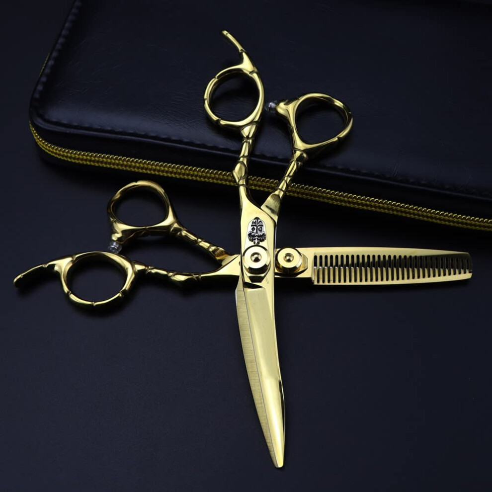Gold Professional Hair Cutting Shears, 6Inch 440C Steel Curved Barber Scissors