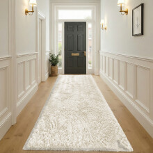 (80cm x 300 cm OR 2 ft 6 in x 10 ft- Exrta Large Runner, Cream- Shaggy Rugs) Modern Living Room Rugs Shaggy Fluffy Bedroom Soft Carpets Runner Indoor Outdoor Rug Floor Mats