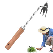 Hand Weeder Manual Weed Remover Ergonomic Handle with 3 Tines for HeavyDuty Weeding