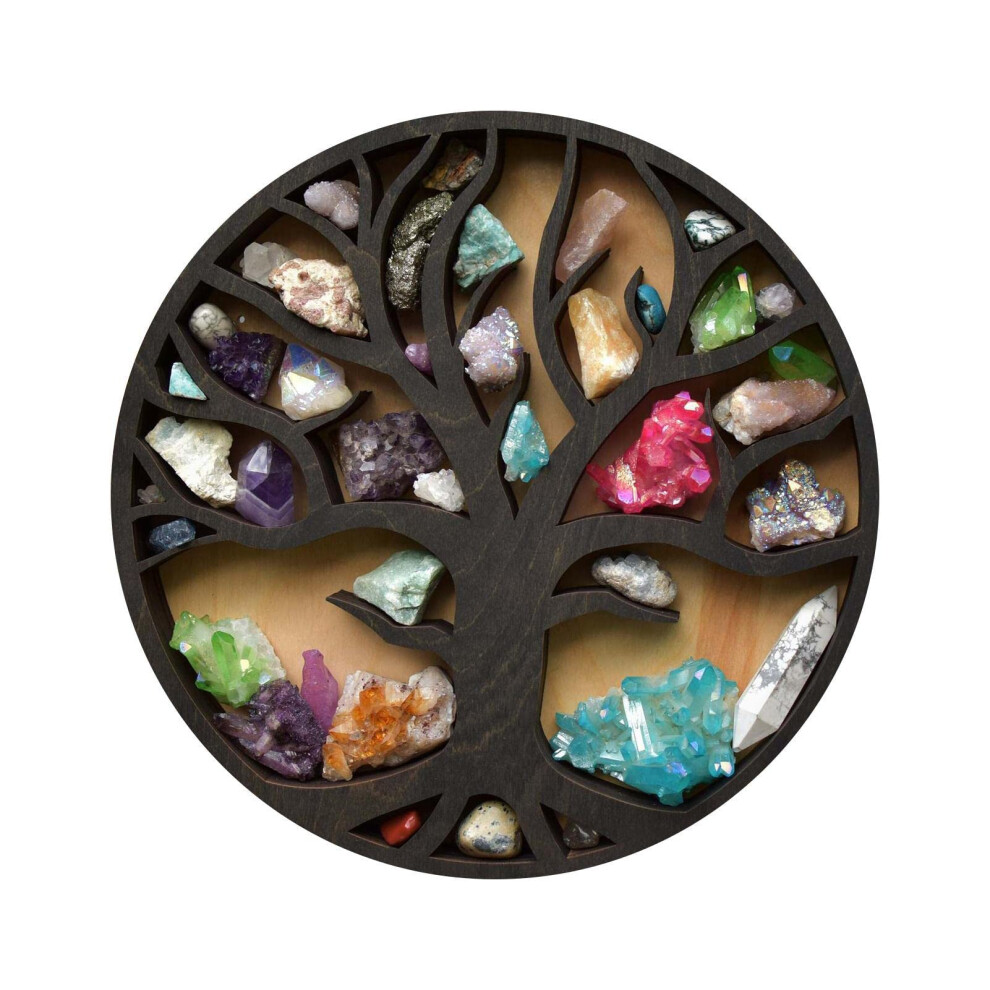 Crystal Stone Display Rack Round Wood Floating Wall Shelves Crystal Holder For Stones And Statuettes Home Office 9189345375934