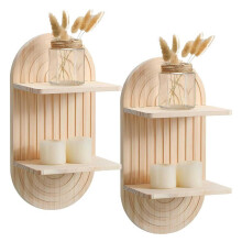 Boho Wall Decor Floating Shelves 2Pcs Wooden Hanging Nursery Shelves Bohemian DoubleLayer Living Room Bedroom Bathroom