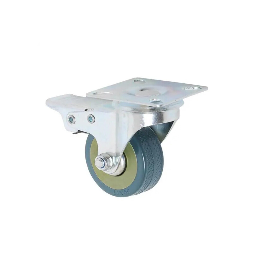 Industrial Caster 3Inch Gray Rubber Wheel Pvc Flat Bottom With Brake 4Piece Pack 9347817415452