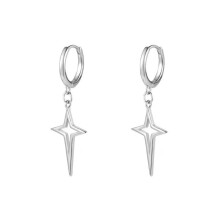 S925 Hollow Cross Ear Cuff, Edgy Star Cartilage Earring for Women