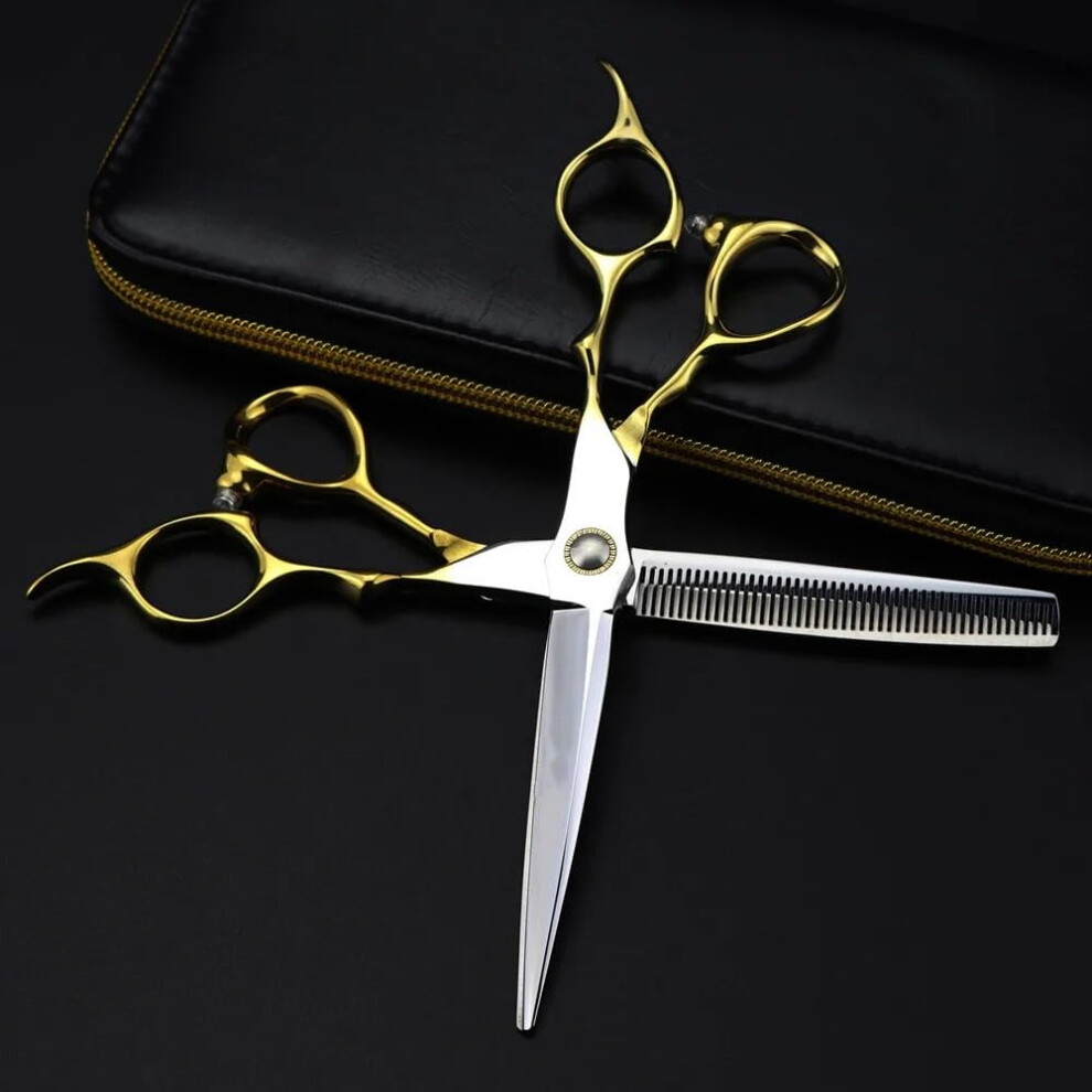Gold Hair Cutting Shears Kit, 6.5 Inch Jp 440C Steel Bearing Hair Cutting Haircut Thinning Barber Cut Shears Hairdresser Set,.
