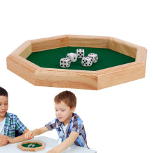 Dice Rolling Tray Wooden Dice Mat Rolling Tray Octagonal Design Dice Bowl, Dice Board for Family, Friends, Home, Family Gatherings
