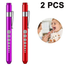 (As show, silver-gold) 2 pcs Pen Flashlight Aluminum Alloy Pen Light LED Pen Flashlight Pen Light Pupil Pen White Light Small Flashlight