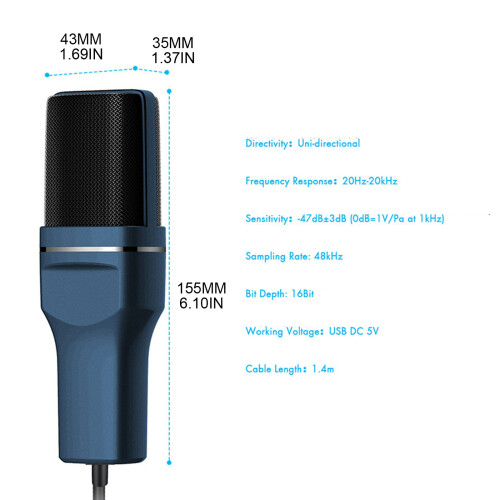 Kit de microphone USB à condensateur pour PC, micro de-Bleu 2