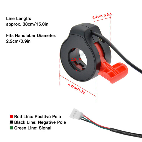Electric Scooter Throttle Control Black/Red 38cm Handlebar Accessory