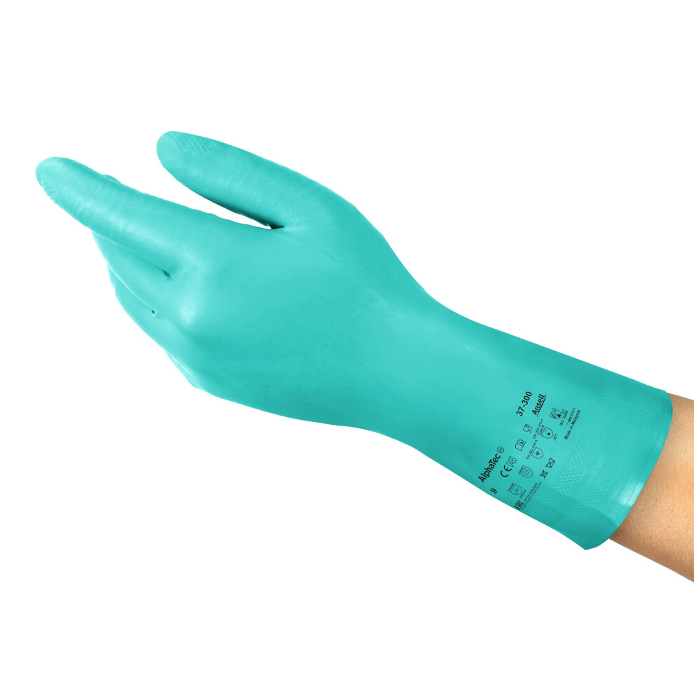 Alphatec 37300 Nitrile Gloves, Chemical Protection, Food Safe, Reusable, Green, Size L (12 Pairs) 9347817118858