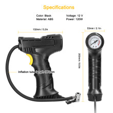 Pompa d'aria portatile per auto da 120W con manometro e luce LED, nero