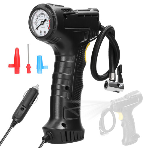 Pompa d'aria portatile per auto da 120W con manometro e luce LED, nero 2