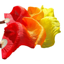Silk Belly Dance Fan Veils 2 Piece Set Rainbow Color 150cm Length For Women Classical Style