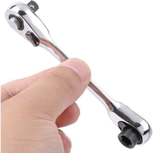 Silver Ratchet Wrench 1/4 Inch Mini Double Head 72 Teeth Drive Socket Set 1