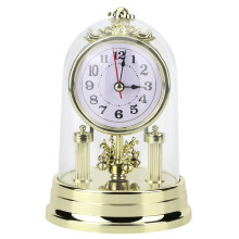 Decorative Clock with Glass Dome, Rustic Decorative Clock with Non Ticking Movement Silent Table Clock, European Retro Design for Living Room Bedroom