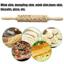 Natural Wood Embossing Rolling Pin for Christmas Baking - 5 Design Options