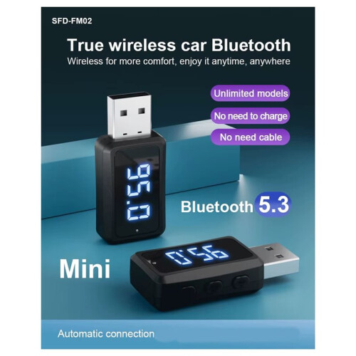 2PCS LED Display USB -Compatible 5.3 Adapter FM Transmitter Receiver Audio Dongle Wireless USB Music Adapter 1