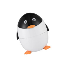 Cute Cartoon Trash Can with Lid Space Saving Penguin Garbage Bin for Kids Room White