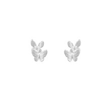 S925 Double Butterfly Earrings, Brushed Minimalist Studs for Women