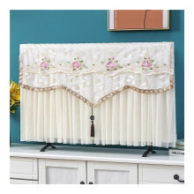 Removable TV Cover Dust Cover With Lace Embroidery For Hanging TV Cabinet Beige Color02 140 x 85 cm