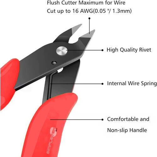 Side cutters, diagonal, mini scissors for electrical cables, model making, thin hardness, red 2