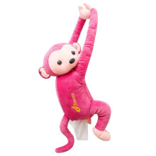 (Pink) Lovely Animal Plush Monkey Tissue Box Car Hanging Storage Case Interior Decor