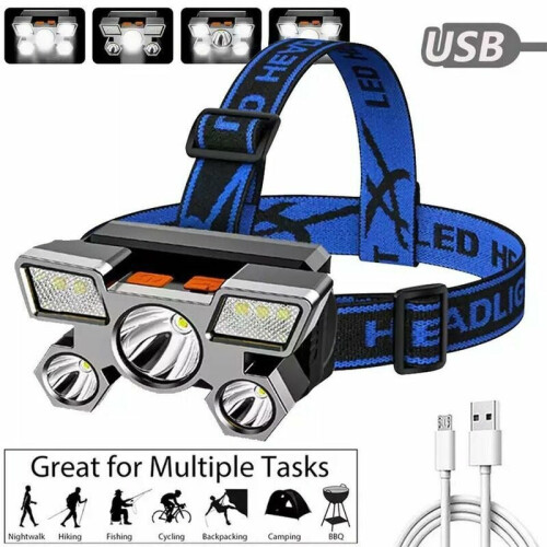 USB Rechargeable Headlamp, Versatile Illumination LED Flashlight with 4 Modes, Robust Construction Outdoor Lantern for Camping Trekking, Adjustable 1
