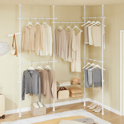 SoBuy White Telescopic Clothes Rail & Open Wardrobe 1