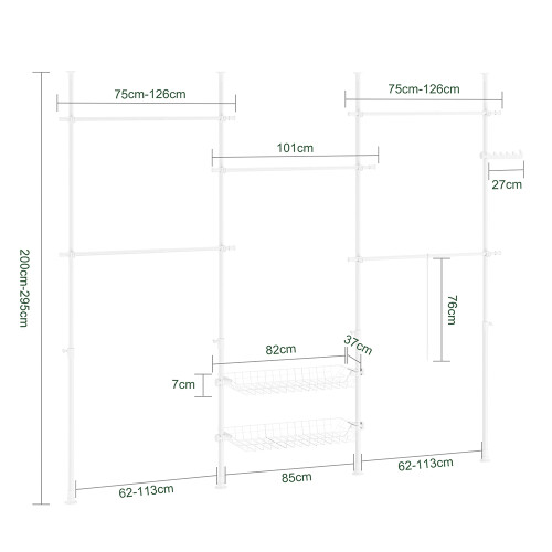 SoBuy White Telescopic Clothes Rail & Open Wardrobe 2