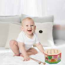 Kit Batteria in Legno per Bambini con Design Cartone Animato, 14x8cm, Giocattolo Musicale con 2 Bacchette