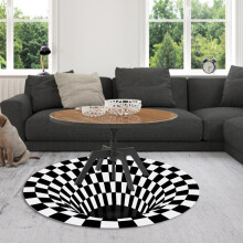 Round Black & White Grid Carpet 3D Vortex Floor Mat 60-160cm