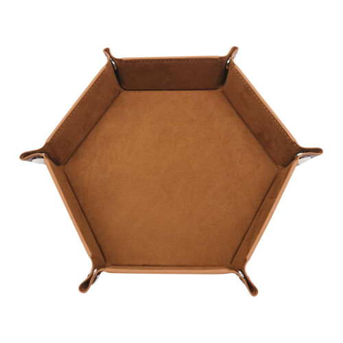 Hexagon Dice Tray   Leather Holder for RPG DND Gift Brown