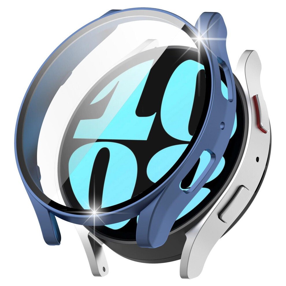 Case With Screen Protector For Samsung Galaxy Watch 6, 44Mm, Builtin Tempered Glass, Hard Pc Bumper Blue 9382693791795