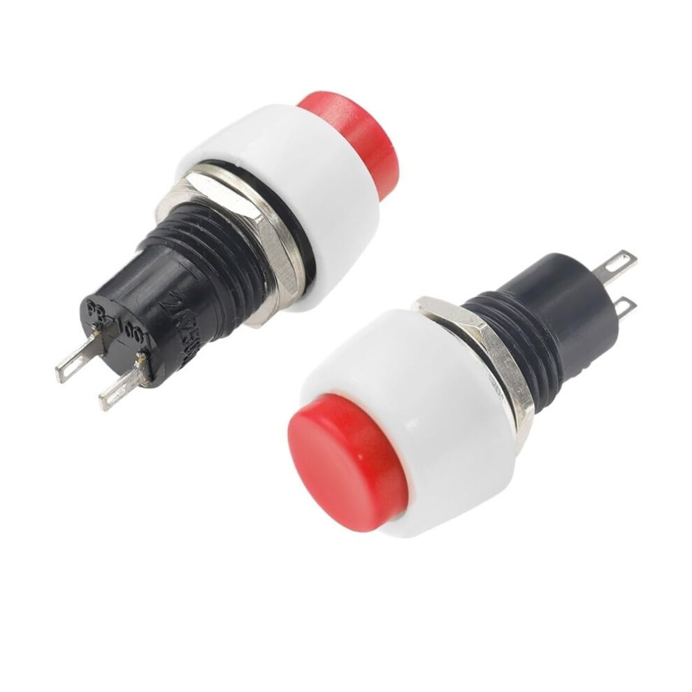 6Pc Ds451 Reset Round Small Push Button Switch 250V 2A, 10Mm Mounting Hole, Red Copper Pin Terminal 9347817262162