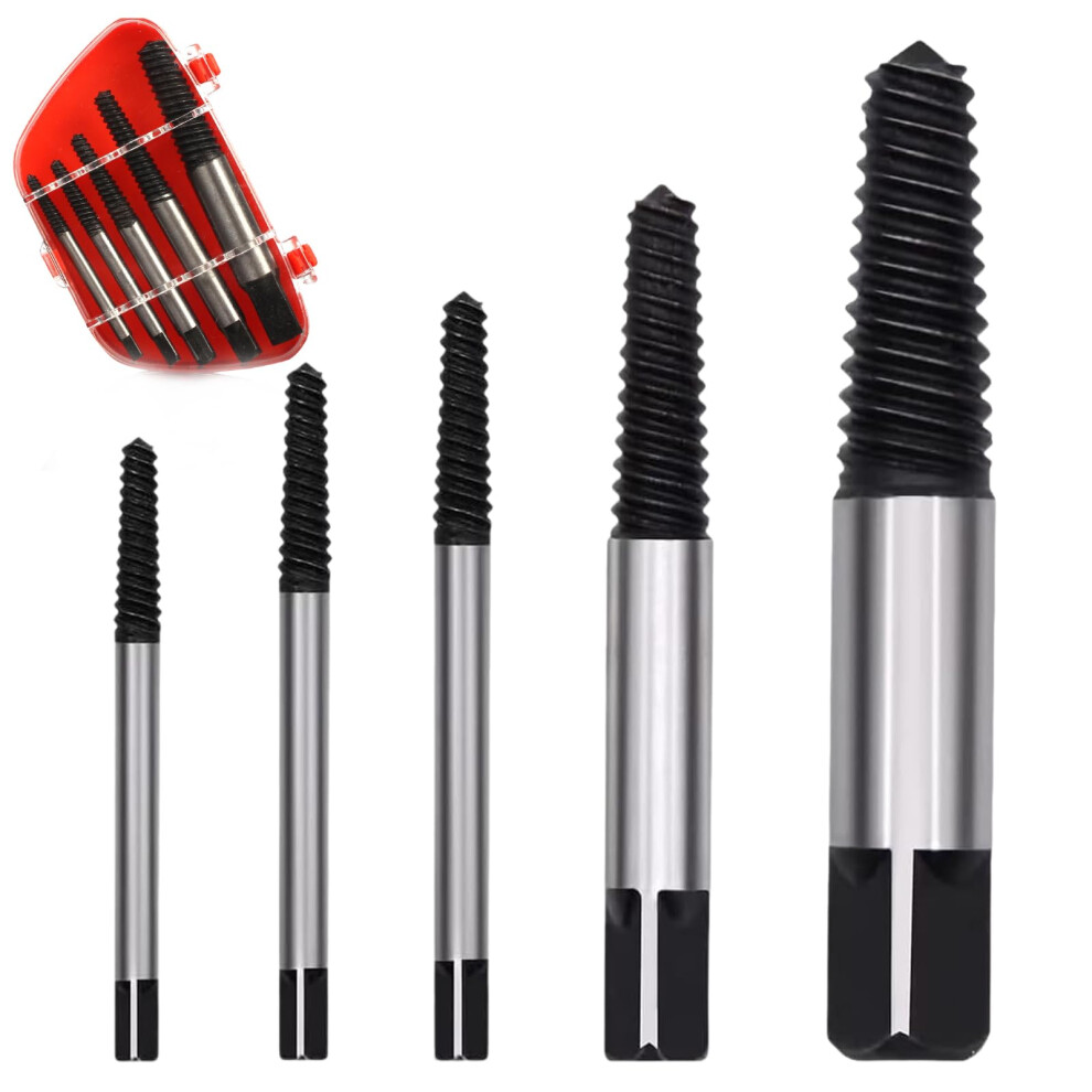 Professional 5Piece Screw Extractor Set Carbon Steel Lefthanded Extractor For Damaged Screws, Nuts, And Pipes (Silver) 9347817125986