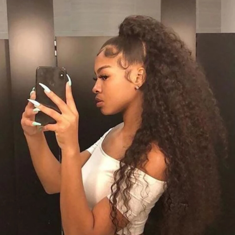 Unisex Deep Curly Wave Human Hair Lace Frontal Wig 65Cm 260G