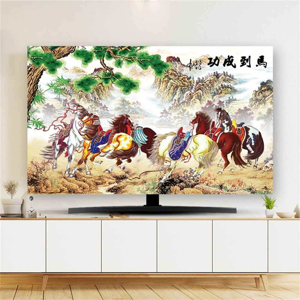 Tv Cover Chinese Style Horse Pattern Universal Elastic Dust Protection For Tv And Computer Screens 3280 Inch Breathable 9347817262827