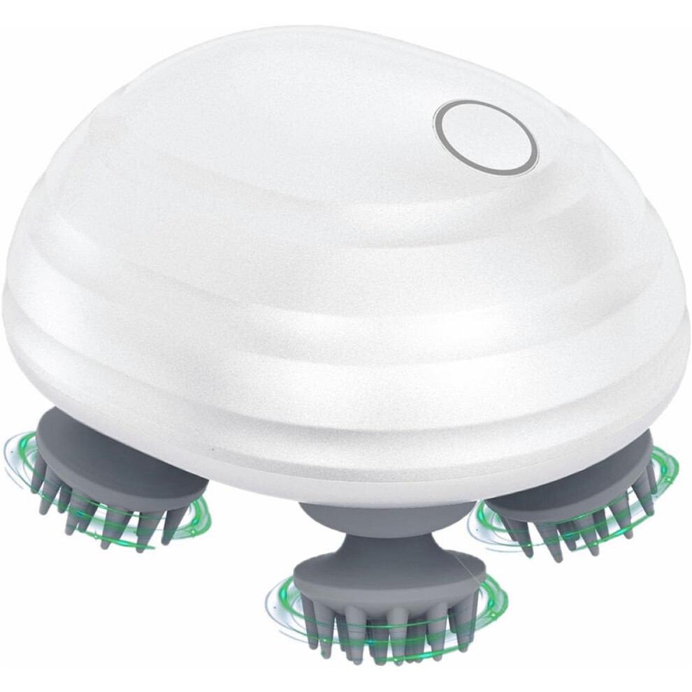 White (White) Electric Scalp & Pet Massager - Portable Rechargeable With 5 Modes, 8 Detachable Heads, 96 Nodes, Ipx7 Waterproof