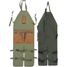 Gardening Utility Apron, MultiPocket, Adjustable Straps, Waterproof Oxford, Green And Brown, For Harvesting Outdoors
