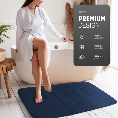 KEPLIN Memory Foam Bath Mat, Highly Absorbent, Non-Slip, 60x90cm, Navy Blue 1
