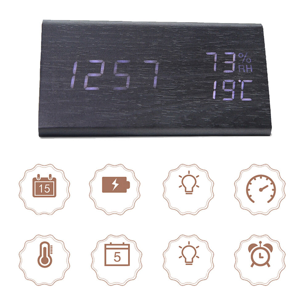 Wooden Digital Clock With Led Display, Temp & Humidity, 150*70*80Mm 8481373936455