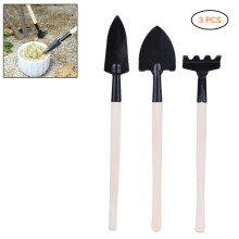 Garden Hand Tool Kit 3 pcs Mini Size Wooden Handles Shovel Rake Trowel