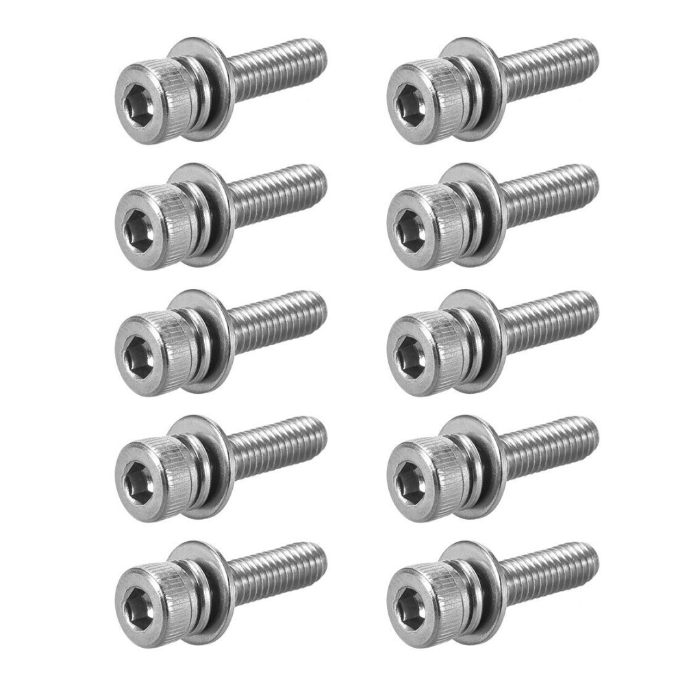M4 X 16Mm Stainless Steel Hex Head Hollow Head Screws With Spring Washer And Flat Washers (Pack Of 10) 9347817128239