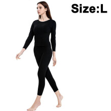 (XXL, Black Women) Cationic thermal underwear women's men's seamless thermal underwear set heating Qiuyi long trousers winter plus velvet