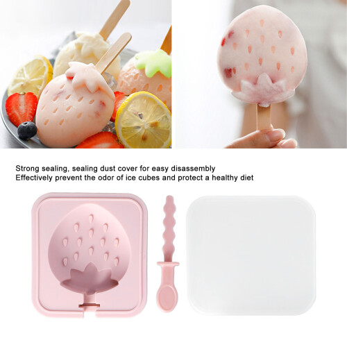 Kitchen Silicone Ice Cream Molds Reusable Stackable Strawberry with Lid 1